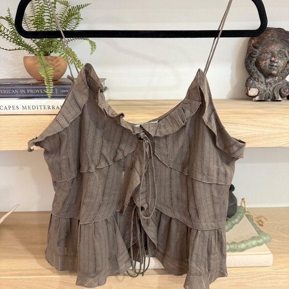 Zara Olive Tiered Ruffle Camisole Tank Tie top, Size Medium - Picture 2 of 4